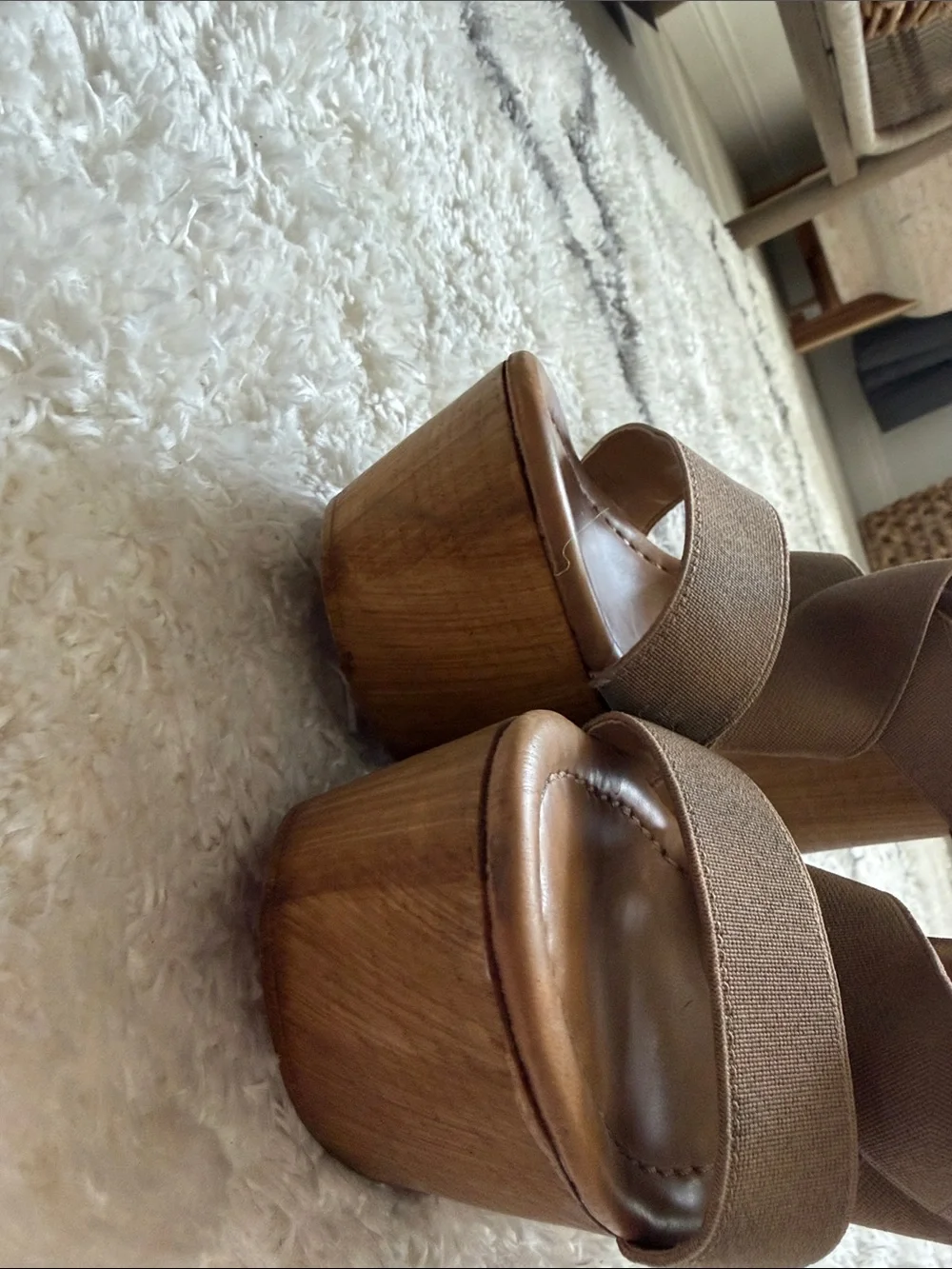 Steve Madden Beige/Tan Platform Wedge Sandals. Pre owned. Signs of wear.